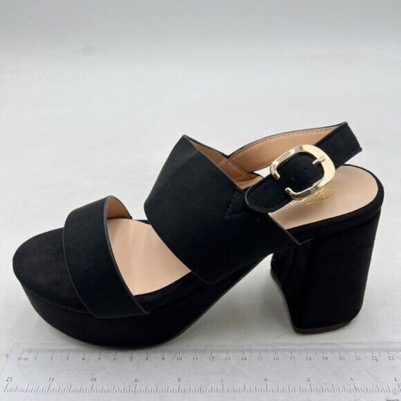 FOWT Women's Platform Heels Ankle Strap Sandals Peep Toe Suede Wedges Black - Picture 1 of 7